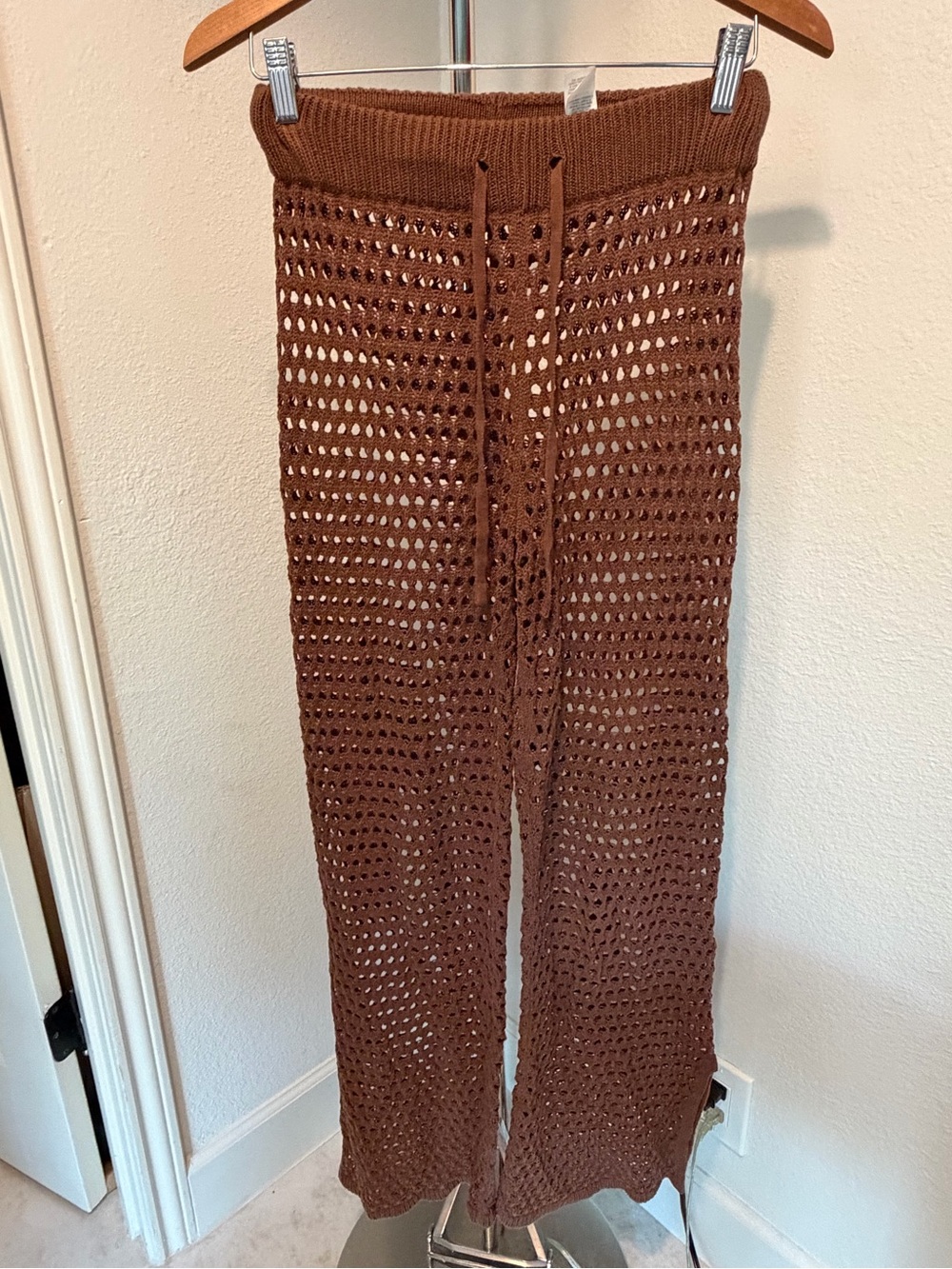 aerie Brown Crochet Wide Leg Swim Coverup Pants